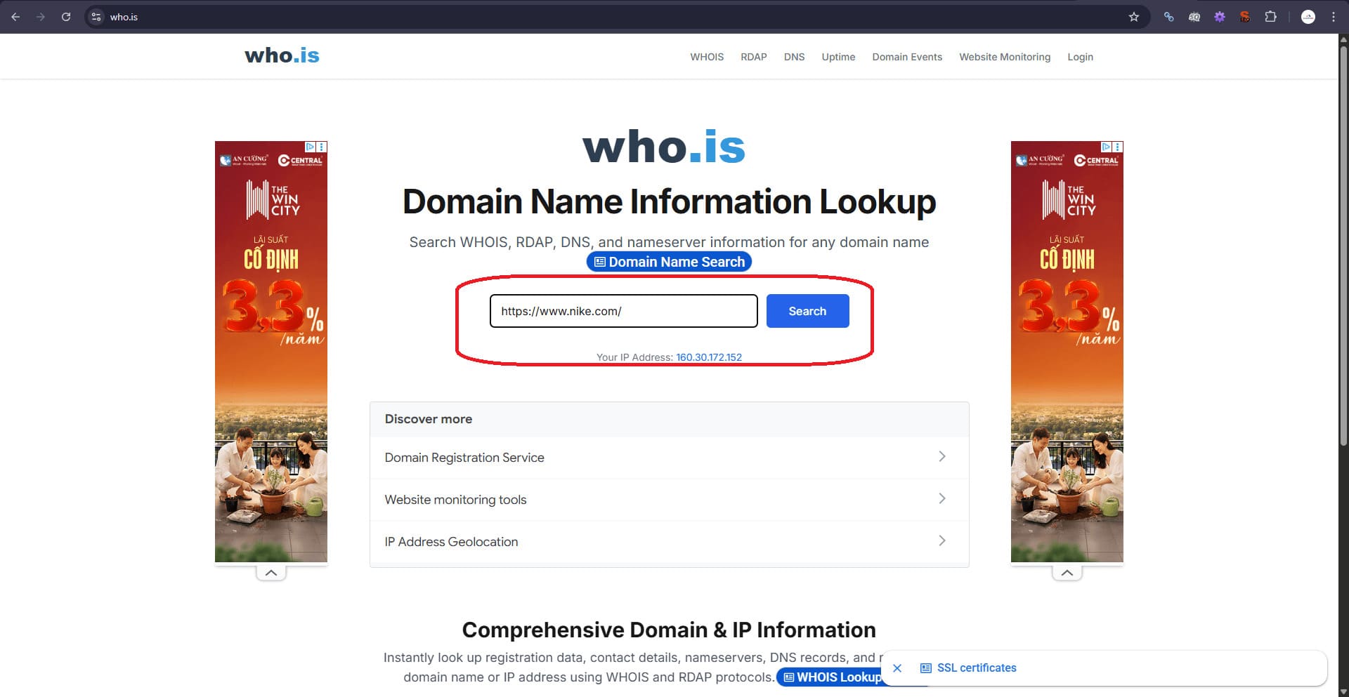 Truy cập who.is để tra cứu name server