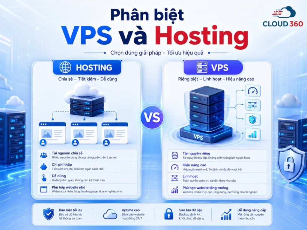 Phân biệt VPS và Hosting: Ưu nhược điểm từng loại? Nên chọn loại nào?